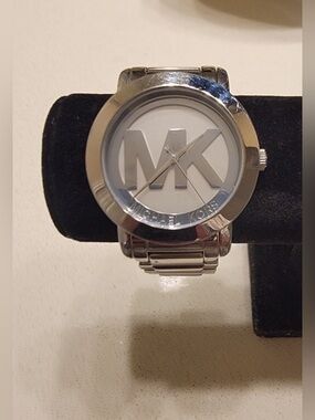 Michael Kors Silver Tone MK Logo Stainless Bracelet Watch